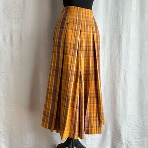Maeve Anthropologie Mustard Plaid Wide-Leg Pants Skort Illusion Size 0 w/pockets